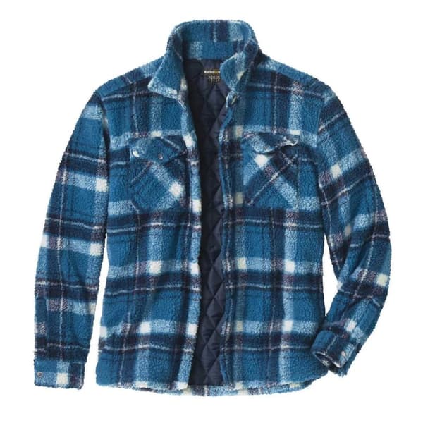 Atlas For Men Mens Checked Sherpa Overshirt Mallard Blue/Navy/Ecru 4XL