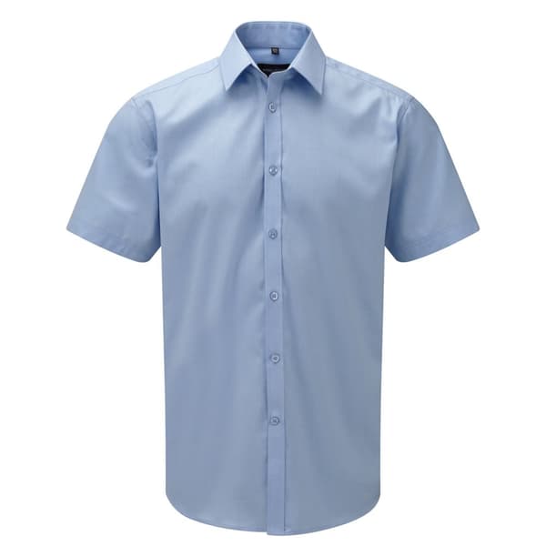 Russell Collection Kortärmad skjorta med fiskbensmönster Light Blue 18in