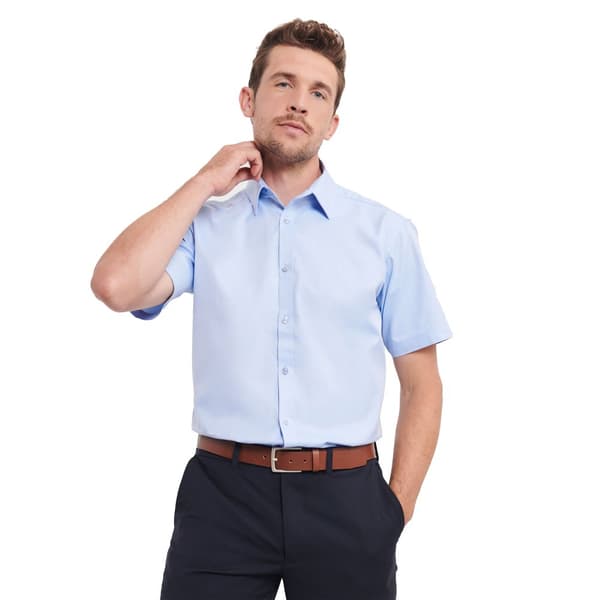 Russell Collection Mens Herringbone Short-Sleeved Shirt