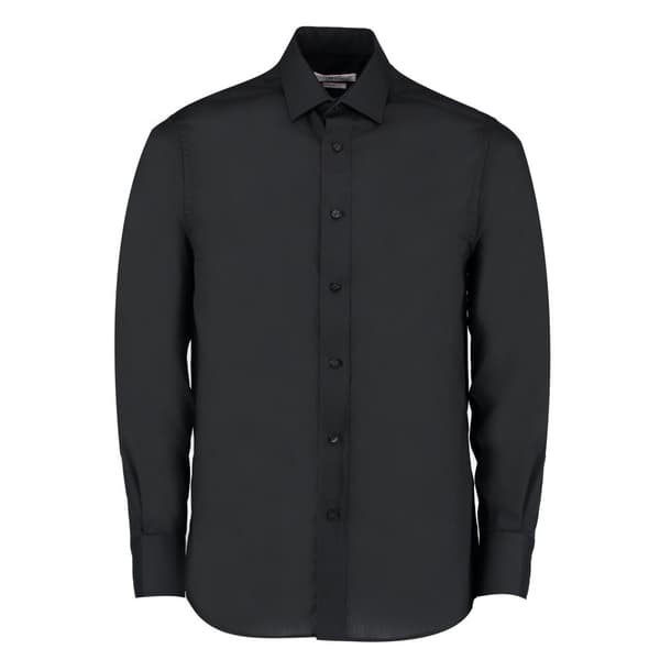 Kustom Kit Mens Business Tailored Long-Sleeved Shirt Black 17in