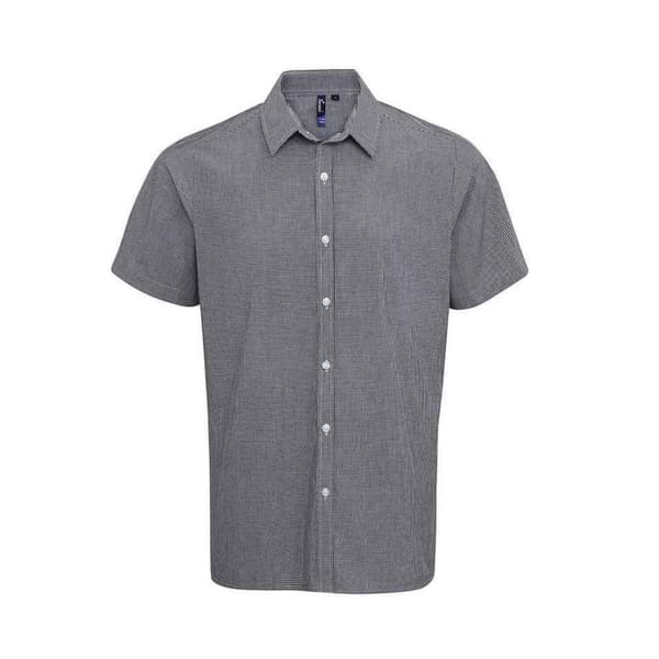 Premier Mens Gingham Cotton Short-Sleeved Shirt