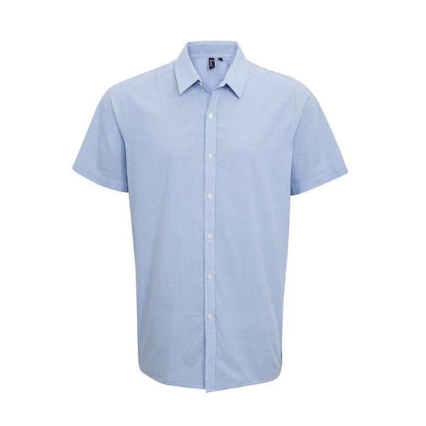 Premier Mens Gingham Cotton Short-Sleeved Shirt