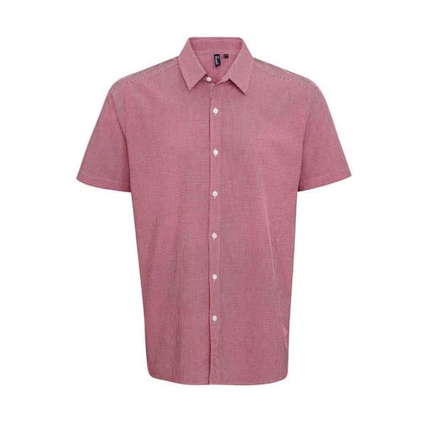 Premier Mens Gingham Cotton Short-Sleeved Shirt