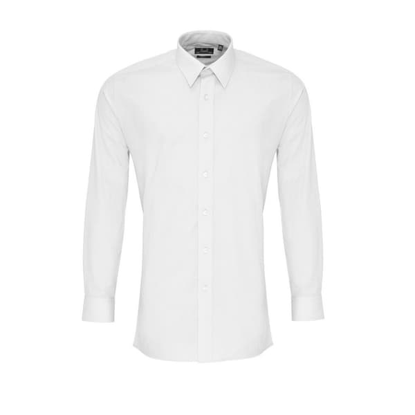 Premier Mens Colours Poplin Fitted Long-Sleeved Shirt White 17.5in