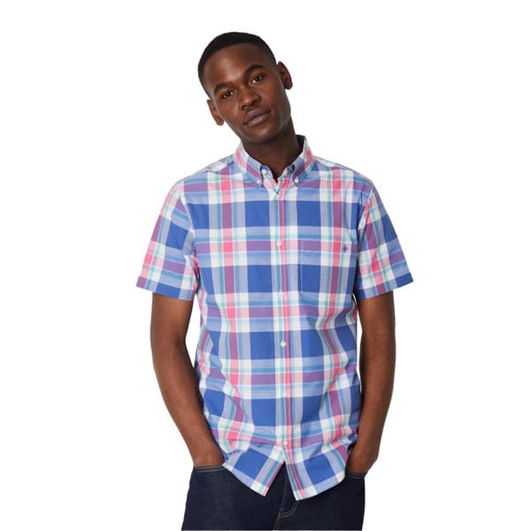 Maine Mens Large Check Short-Sleeved Summer Shirt Pink XL