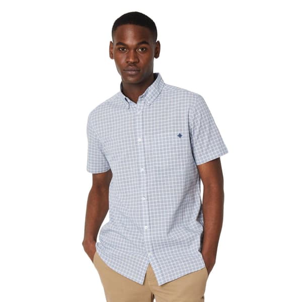 Maine Mens Tonal Check Textured Short-Sleeved Shirt