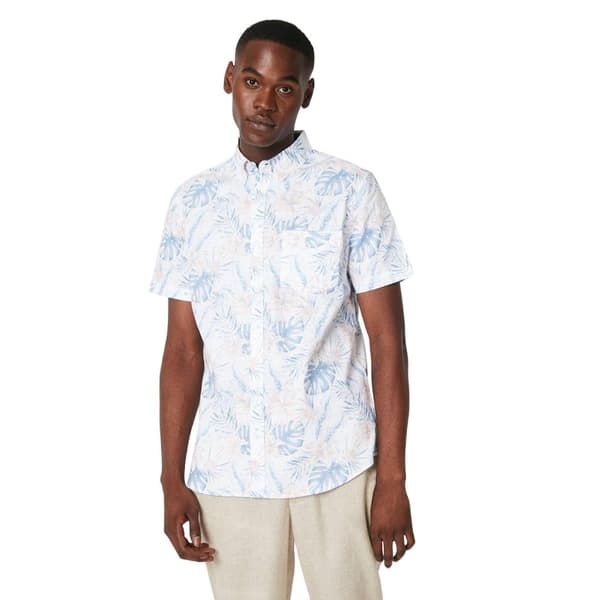 Maine Mens Leaf Print Short-Sleeved Shirt Light Blue L