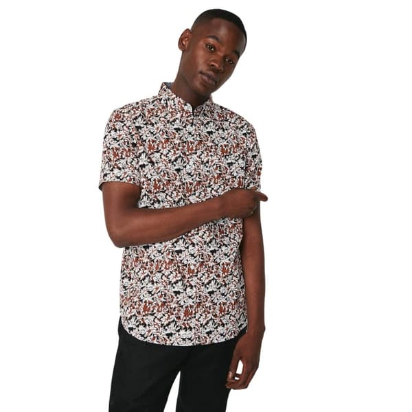 Maine Mens Abstract Palm kortärmad skjorta Brown XXL
