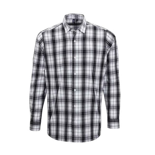 Premier Mens Ginmill Checked Long-Sleeved Shirt Black/White XXL