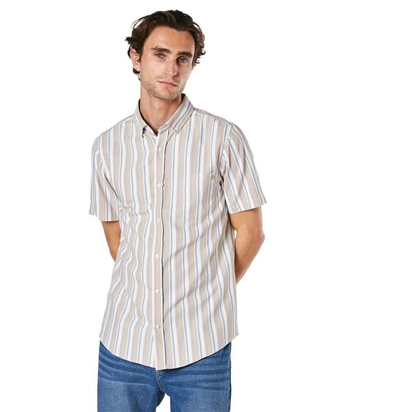 Maine Kortärmad skjorta Oxford Stripe för herrar Tan L