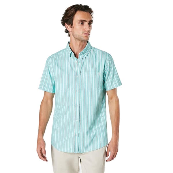 Maine Mens Oxford Multi Stripe Short-Sleeved Shirt Green M