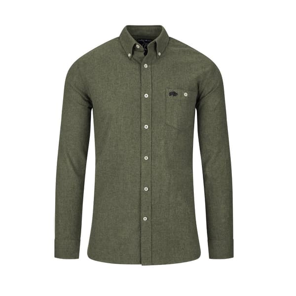Raging Bull Mens Brushed Twill Long-Sleeved Shirt Khaki Green M