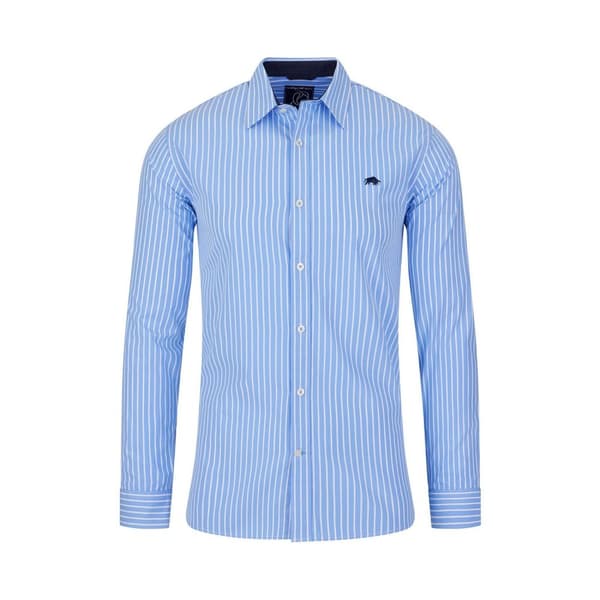 Raging Bull Mens Classic Striped Long-Sleeved Shirt Mid Blue XL