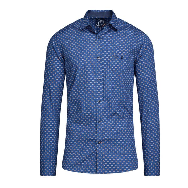 Raging Bull Mens Leaf Print Long-Sleeved Shirt Navy/Orange XL