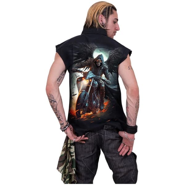 Spiral Direct Unisex Adult Night Rider Stone Wash ärmlös skjorta