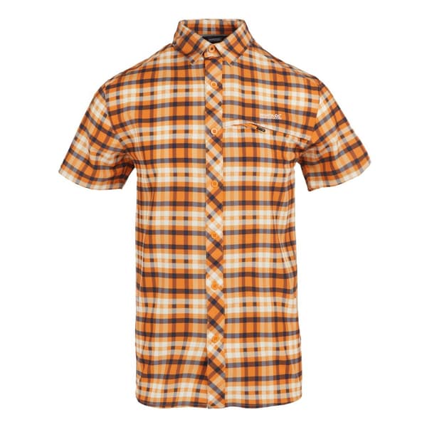 Regatta Mens Checked Packaway Travel Shirt Persimmon S