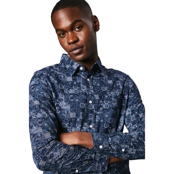 Maine Mens Patchwork Long-Sleeved Shirt