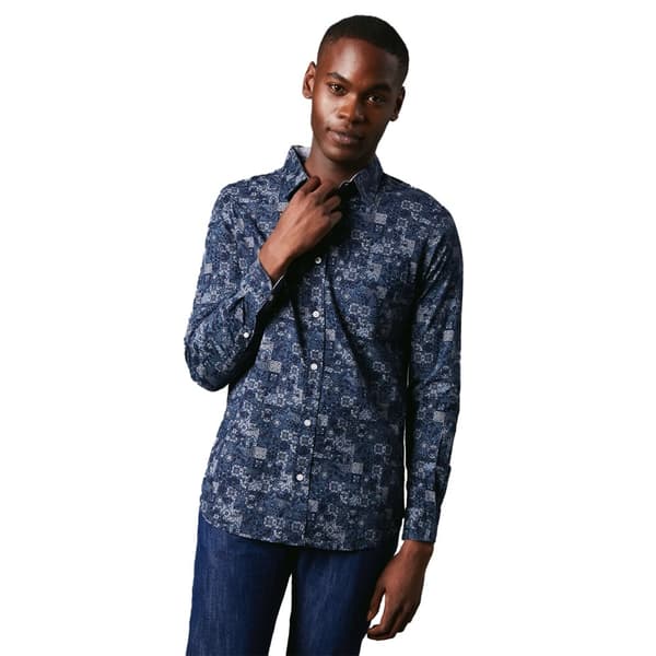 Maine Mens Patchwork Long-Sleeved Shirt Navy XL