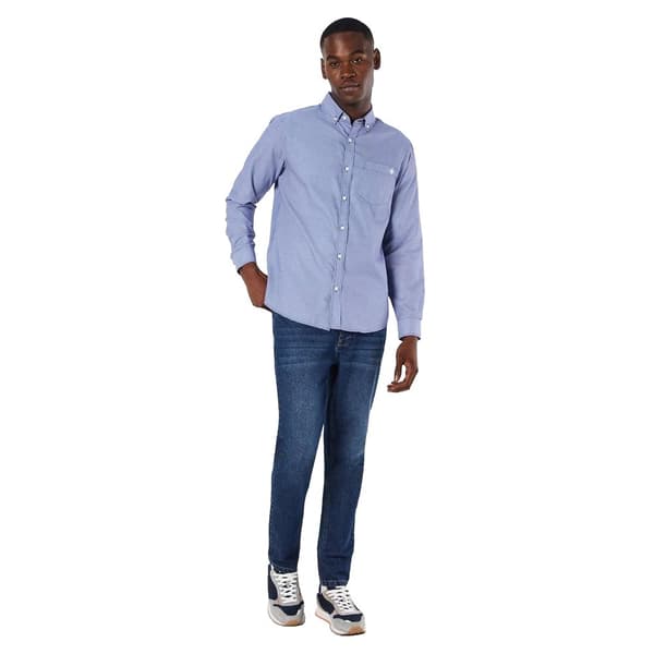 Maine Mens Mini Grid Check Long-Sleeved Shirt Navy XL