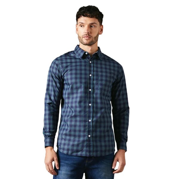 Maine Mens Brooklyn Checked Long-Sleeved Shirt Turquoise S