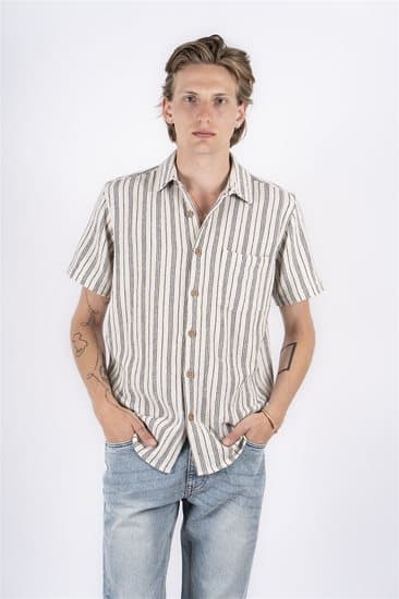 Marcus - K.Ä. Skjorta Neil SS Lodräta ränder Offwhite XXL