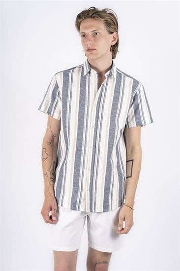 Marcus - K.Ä. Skjorta Aggasi SS Stripe Offwhite S