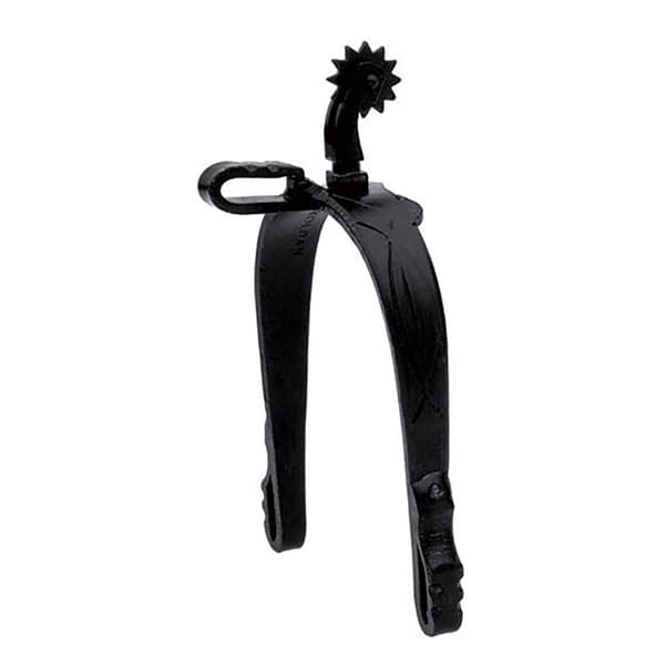 Roldan Country Black Oxide Coated Kort Hals Nedad Curve Engelske Rowel Spurs Sort