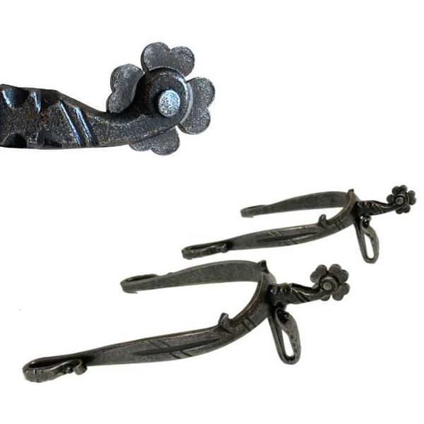 Marjoman Distribucion Long Curved Rooster Roulette Clover Forged Cowboy Spurs