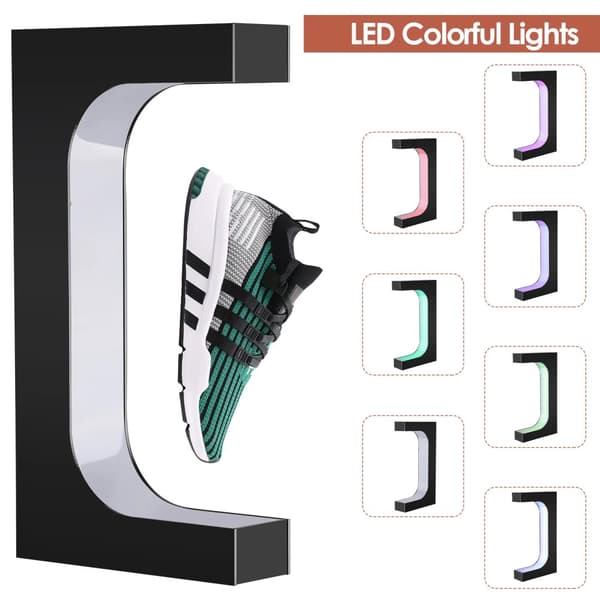 Magnetisk svävande skodisplay, 360 graders rotation, färgglada LED-lampor,EU 7 Färg