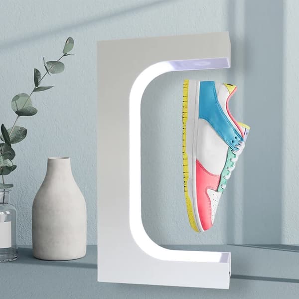 Magnetisk Levitation Skoudstillingsstand, 360 graders rotation, Ideel til hjemmet eller butikken., E type hvid