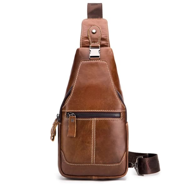 Läderbröstväska, Retro Casual Stil, Justerbar Rem,Brun
