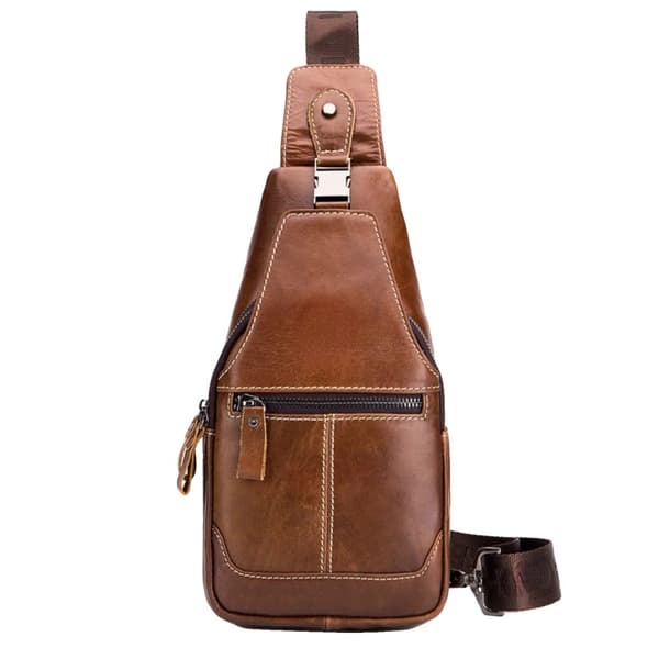Läderbröstväska, Retro Casual Stil, Justerbar Rem,Brun