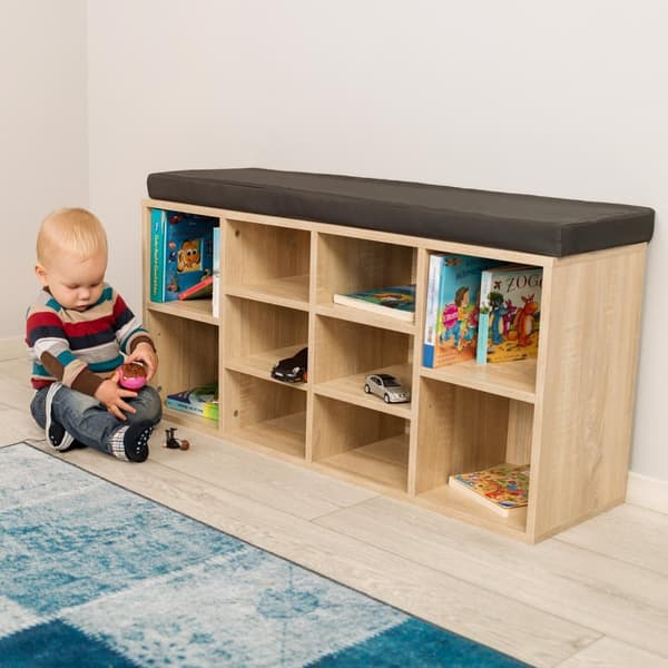 Skoreol med siddepude 103,5x48x30cm - mørkegrå/eg lyse