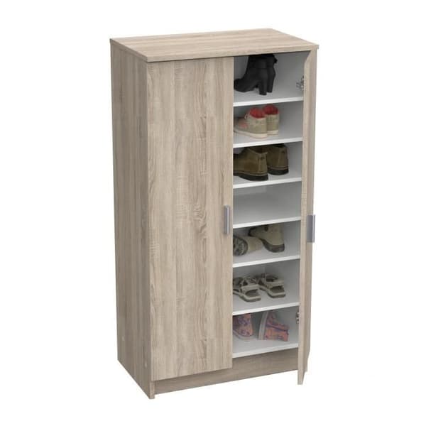 SKOR Skoskåp i modern stil med borstad ek och pärlavit dekor - L 54,6 cm