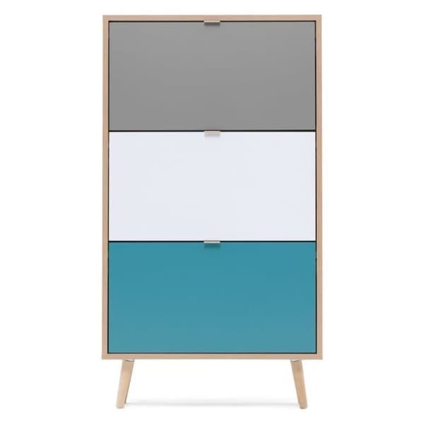 CUBA Skoskåp 18 par - Sonoma ek och ljusgrå dekor - L 70 x D 24 x H 127 cm
