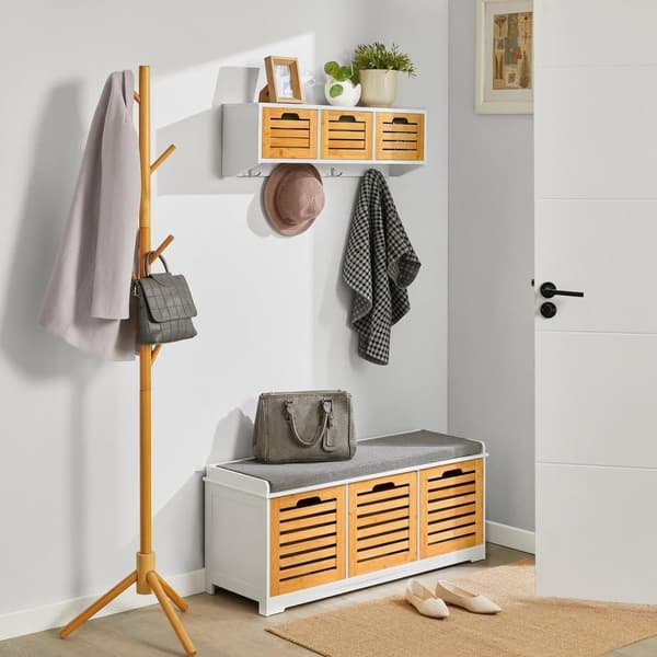 SoBuy, Bänk med 3 korgar, Skobänk med dyna, Hallmöbler, Ingång, FSR23-WN