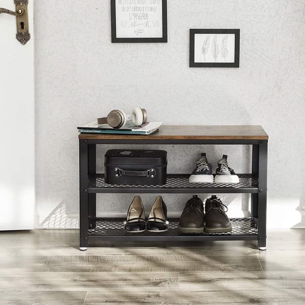 Skohylla Med Sittbänk 73x30x45 cm Vintage brun-svart