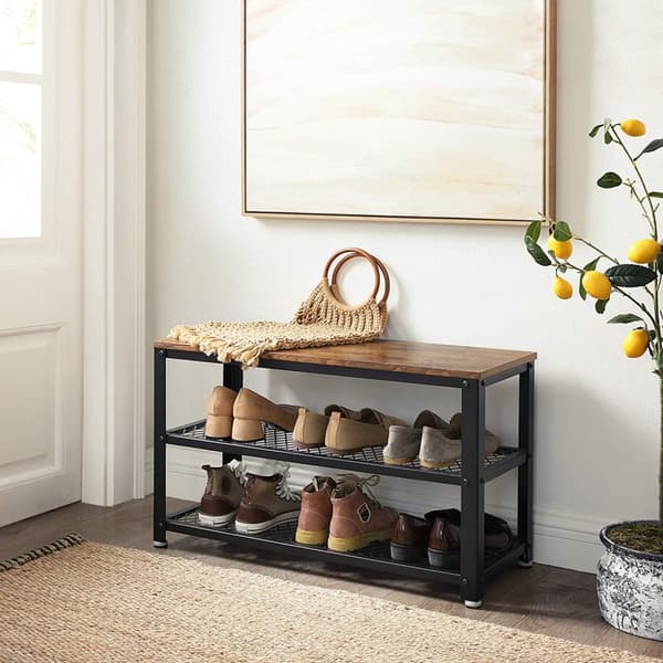 Skohylla Med Sittbänk 73x30x45 cm Vintage brun-svart