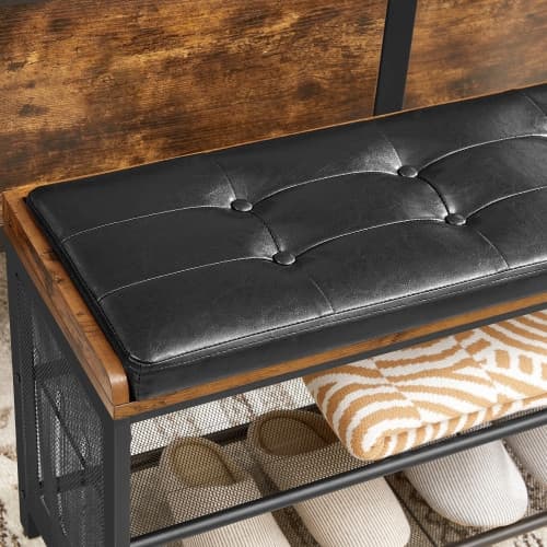 Skohylla med Sittbänk Skinn Dyna Industriell Stil 80x48x30 cm
