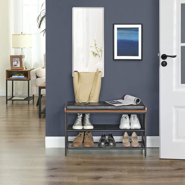 Skohylla med Sittbänk Skinn Dyna Industriell Stil 80x48x30 cm