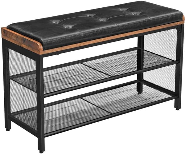 Skohylla med Sittbänk Skinn Dyna Industriell Stil 80x48x30 cm