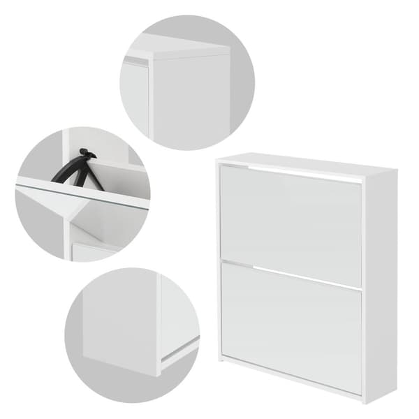 ML-Design skoskab Hvid Spejl 2 skuffer 63x17x67 cm (BxDxH) Sko Tipvogn folde fan i omkring 6 par sko sko sko rack skuffer Moderne skohylde justerbar