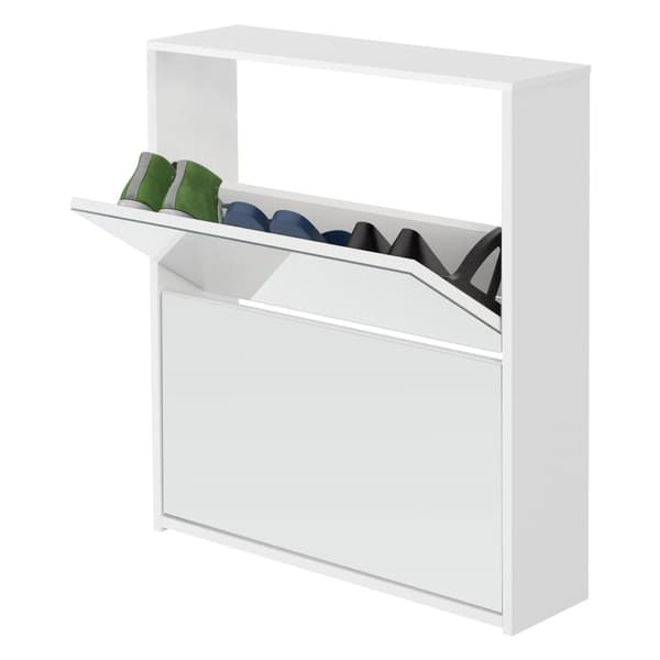 ML-Design skoskab Hvid Spejl 2 skuffer 63x17x67 cm (BxDxH) Sko Tipvogn folde fan i omkring 6 par sko sko sko rack skuffer Moderne skohylde justerbar