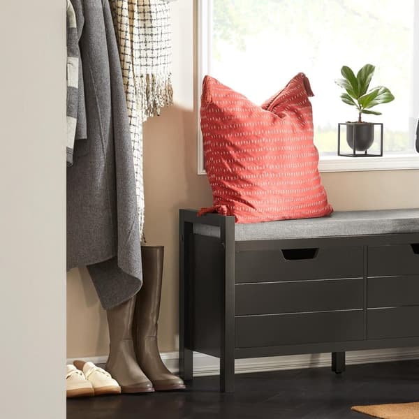 SoBuy Skoholder med sæde Skobænk med hynde og 2 låger Skoreol Skoskab Længde 91 cm Bredde 30 cm Højde 50 cm sort FSR63-SCH