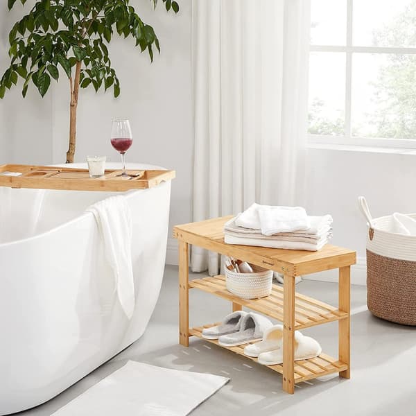 Bambu sittbänk med skoförvaring , 70 x 28 x 45 cm
