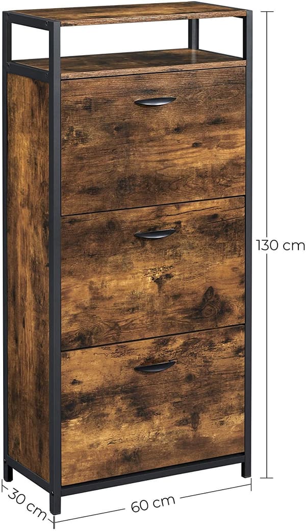 Skoskåp 3 fack 60 x 30 x 130 cm - Skoförvaring Organizer Vintage brun-svart