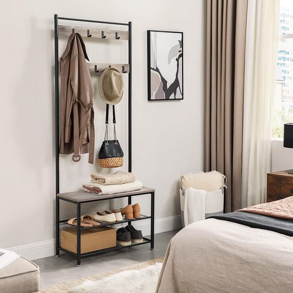 Hallförvaring - klädhängare med skohylla, klädträd - 175 cm, industriell Design, grå / svart