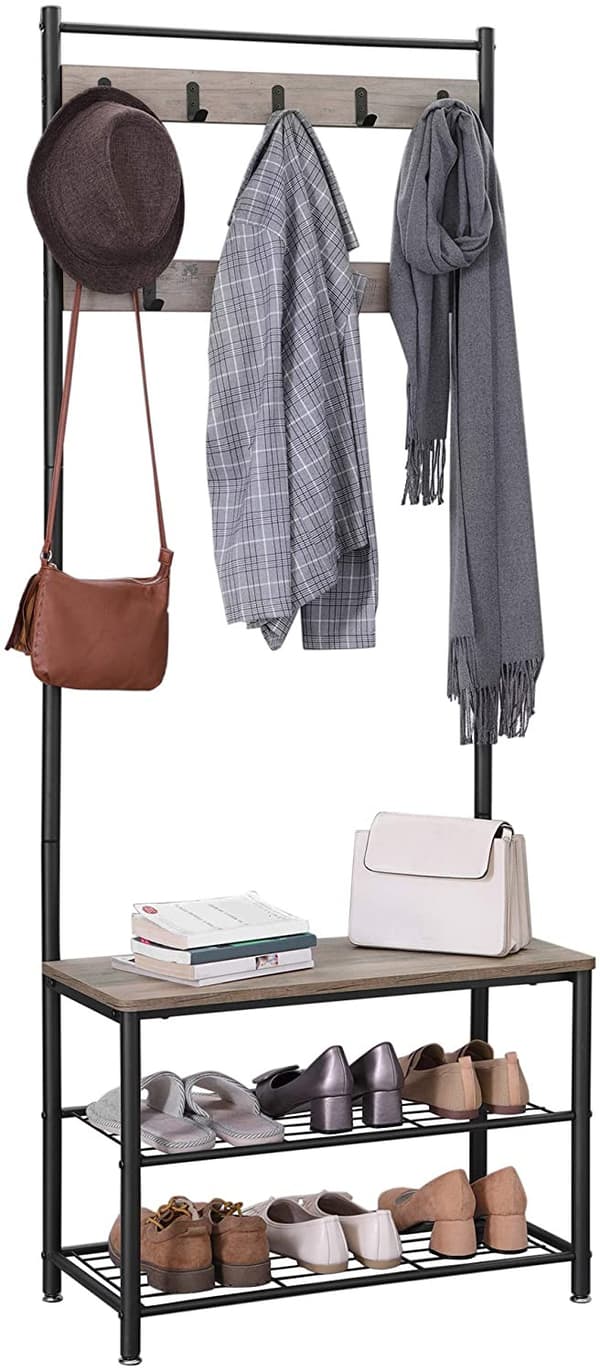 Hallförvaring - klädhängare med skohylla, klädträd - 175 cm, industriell Design, grå / svart