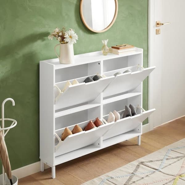 SoBuy Moderne skoskab, skoskab med vippefunktion, Skobænk, med opbevaringskasser, Skoholder, FSR100-W