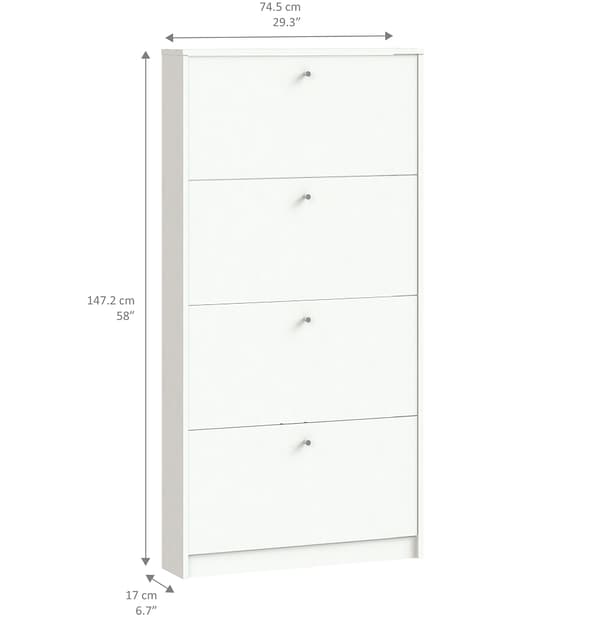 Escape skoskap med 4 dører bredde 75 cm, høyde 148 cm hvit.